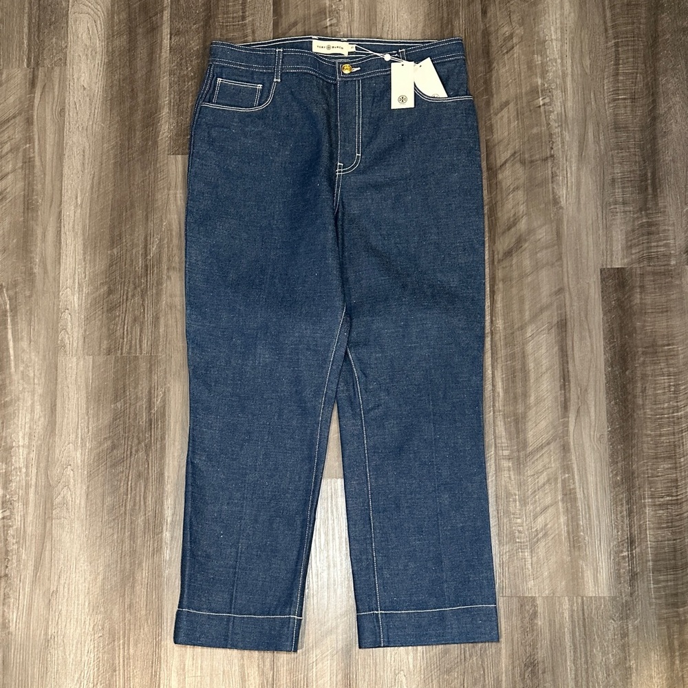 Tory Burch High Rise Straight Unwashed Rinse Jeans - 32